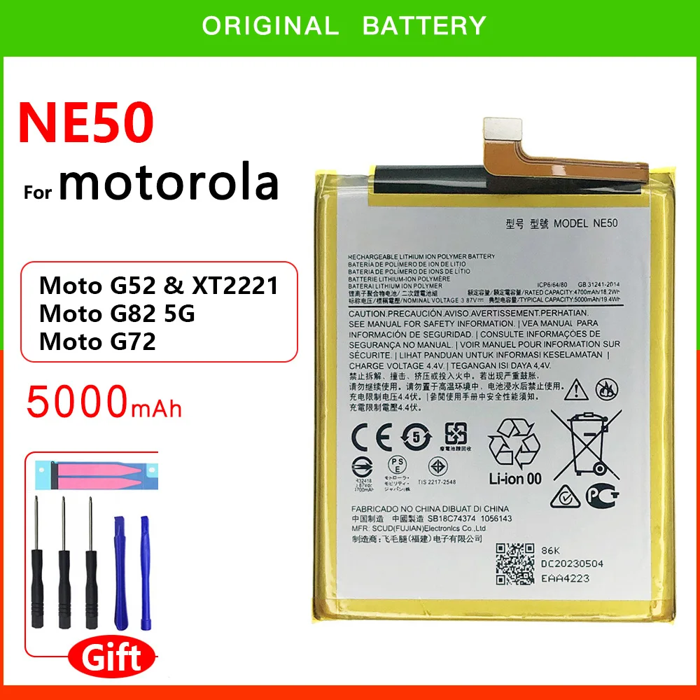 100% Genuine New Original NE50 Battery For Motorola MOTO XT2221 G52 G82 5G G72 5000mAh High Quality Batteria With FREE Tools