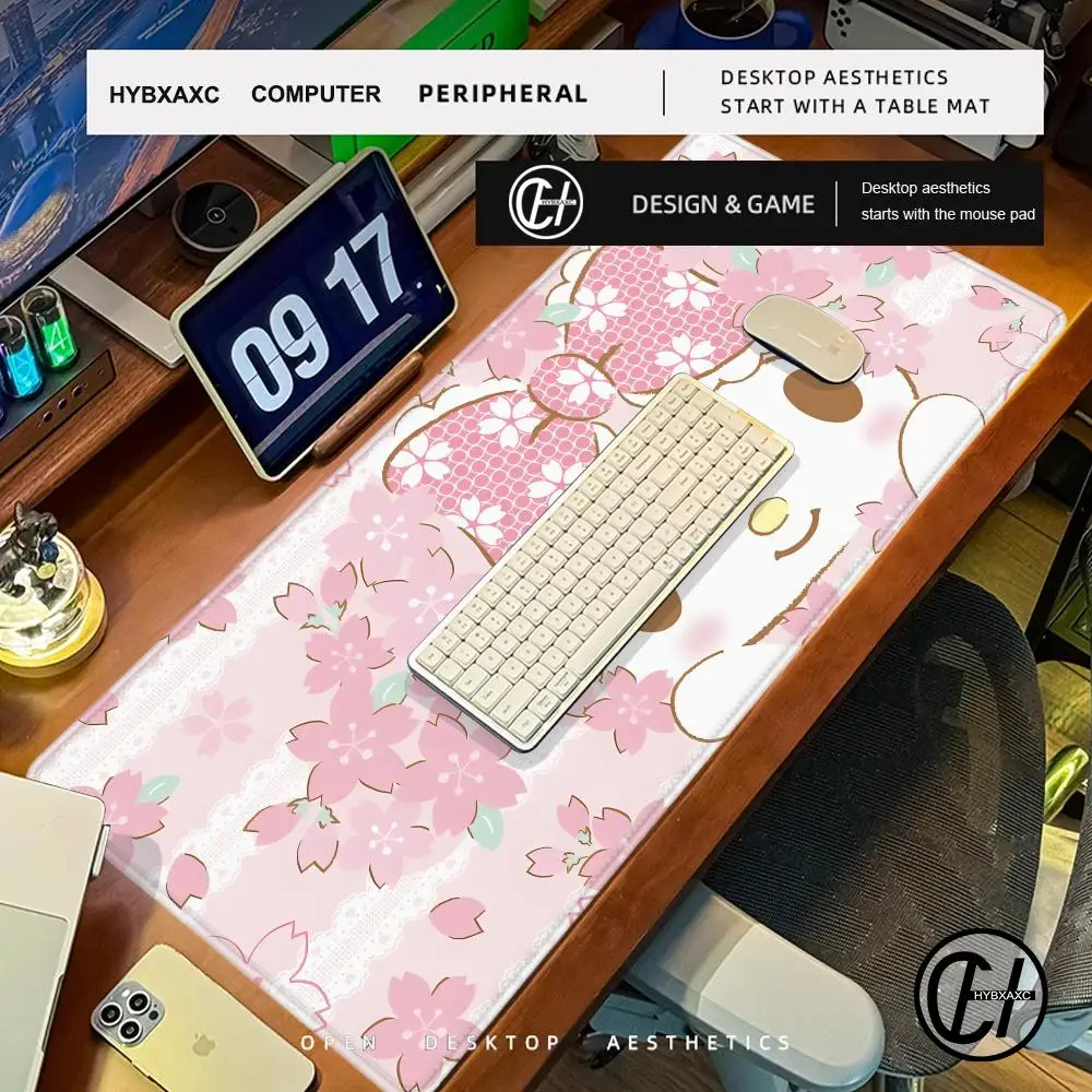 Pink Kawaii Bow Mouse Pad PC Sakura My Melody Keyboard Rug Laptop Sanrio Gamer Cabinet Mousepad XXL Anime Desk Mat For Girl Gift