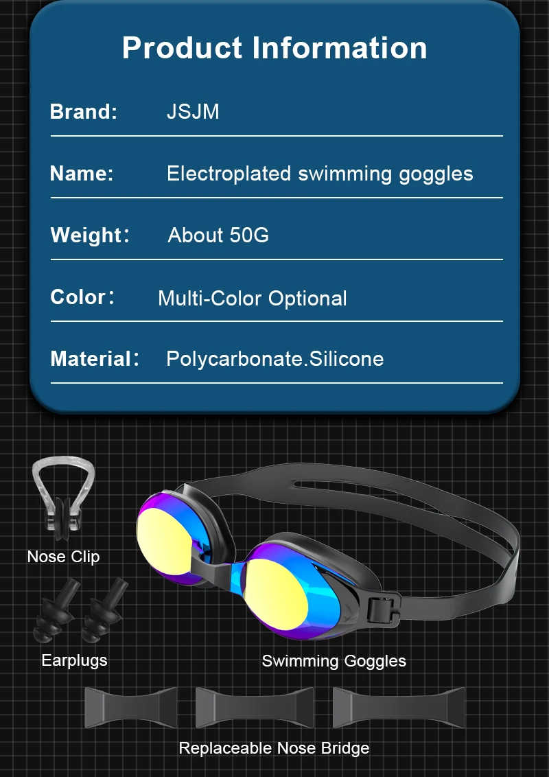 JSJM Professionelle Antibeschlag-Schwimmbrille für Erwachsene – UV-Schutz, verstellbare Silikon-Passform für Männer und Frauen, Unisex-Design – Detail 8