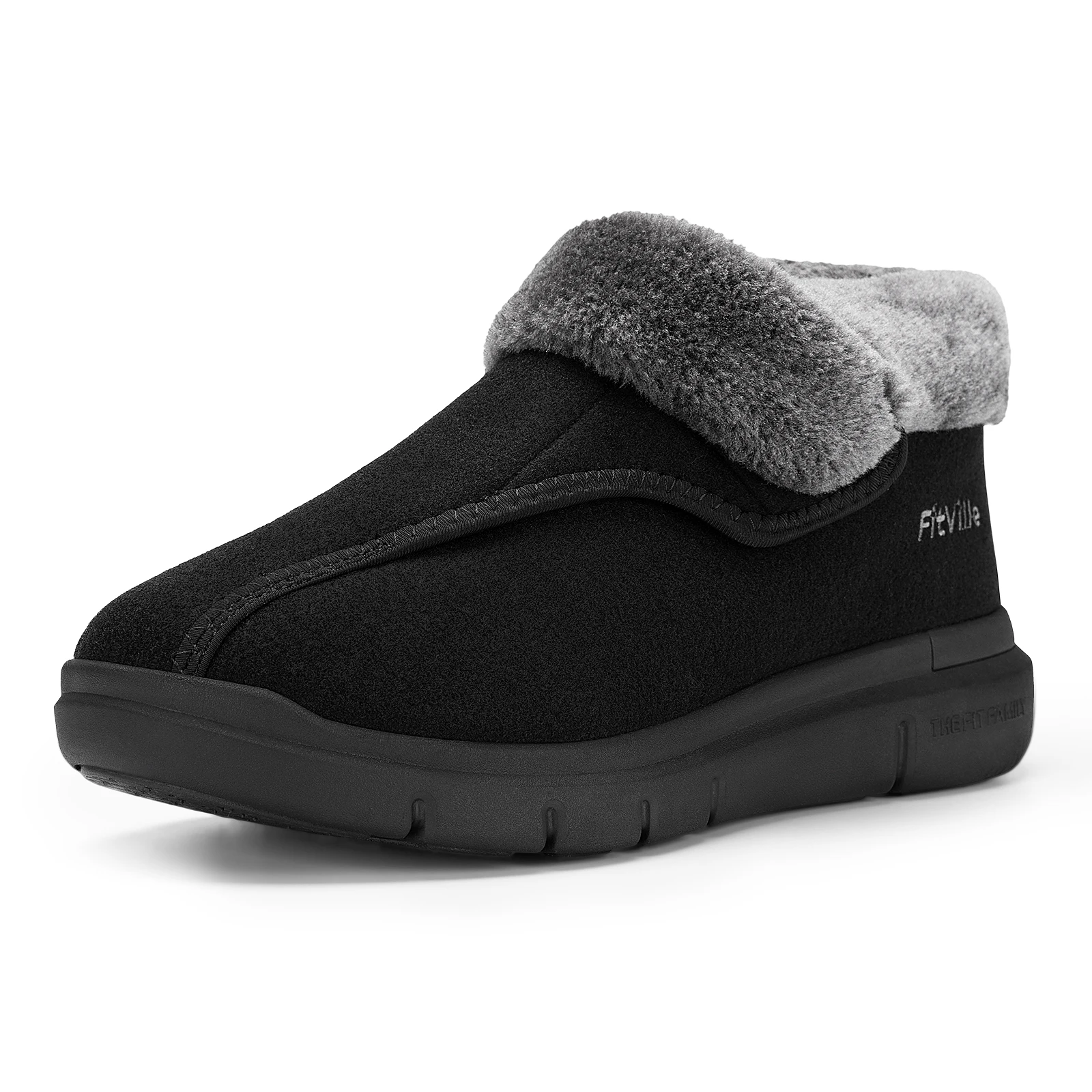 

FitVille Men's Wide Snow Boots Lightweight Winter Boot Slippers Warm Slip-on Diabetic shoes with Adjustable Closures Comfortable