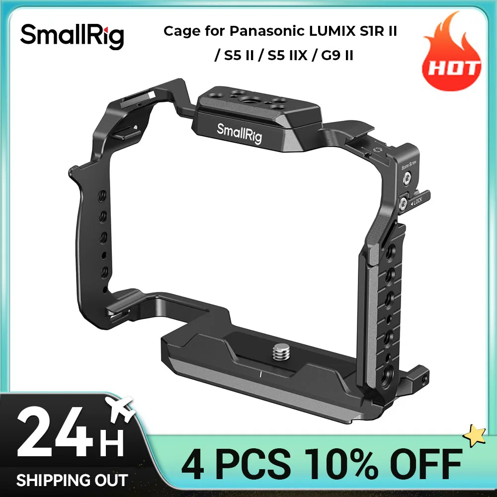 Cage SmallRig pour Panasonic LUMIX S1R II / S5 II / S5 IIX / G9 II avec Rails NATO  dgagement rapide, plaque infrieure Arca-Swiss 4902
