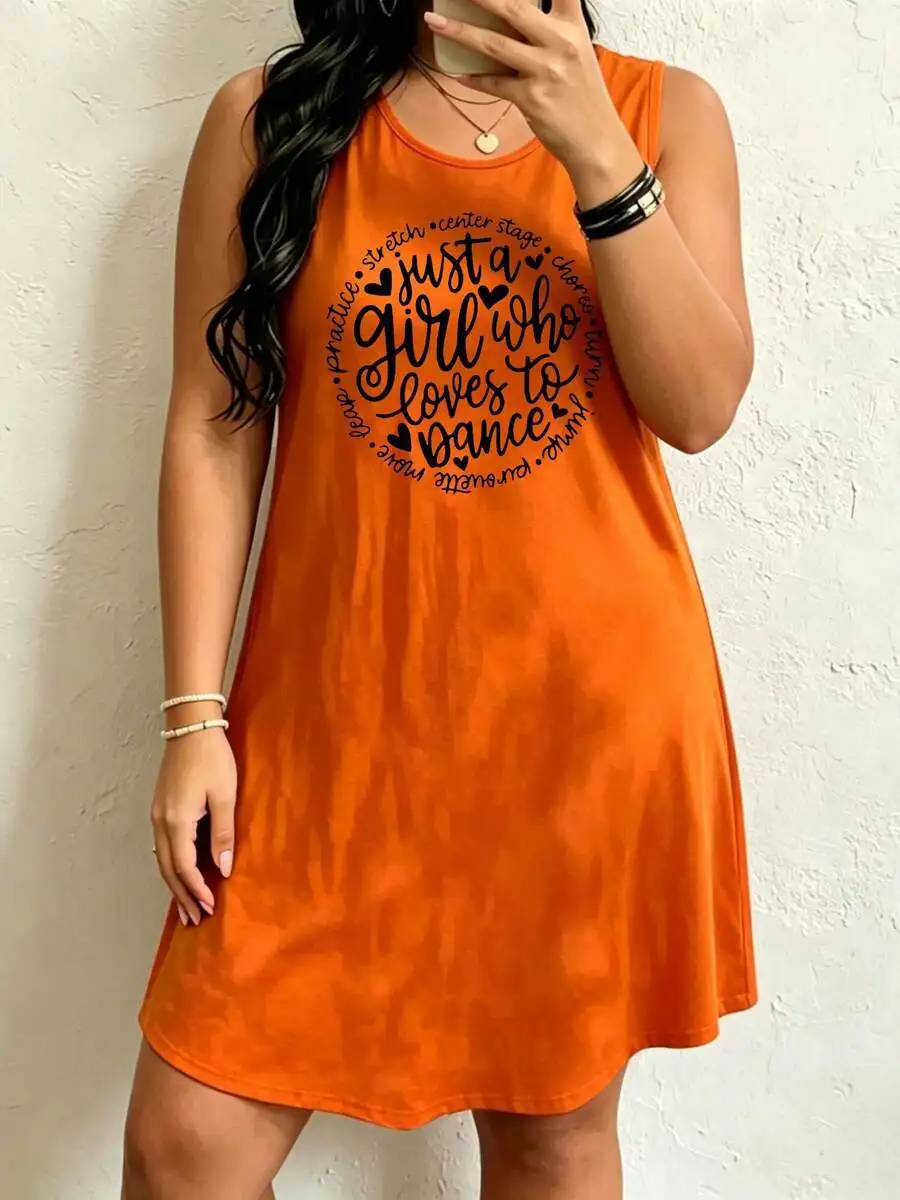 Women's Sleeveless A-Line Dress With Just A Girl Who Loves To Dance Graphic - Casual Summer Mini Dress, Round Neck, Machine