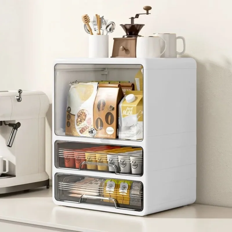 Tea bag storage box, desktop pantry rack, office coffee dust drawer cup holder