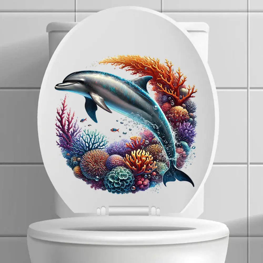 Dolphin Coral Wall Sticker Bathroom Toilet Decor Living Room Cabinet Refrigerator Home Decoration