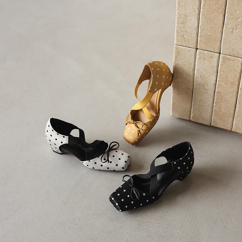 2026 new summer women sandals natural leather 22-25cm polka dot satin+sheepskin+pigskin square toe cross-strap women shoes view 6