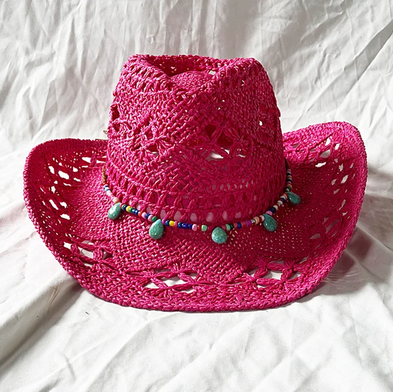 Rose Red Cowboy Straw Hat 2023 Western Cowboy Sun Hat Spring Knight Hat Unisex Jazz Hat Summer Wide brimmed Hat sombrero hombre