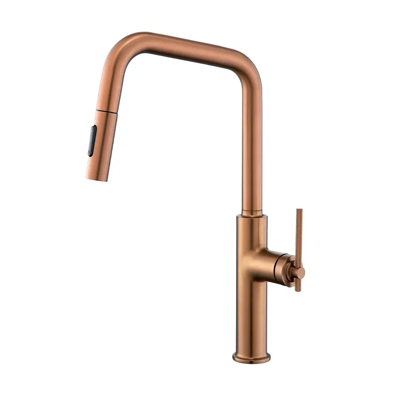 

Faucets Brass Sink Tap Rotating Spout Mixers Tap Hot Cold Water Crane Brushed Rose Gold Pull Out Kitchen Faucets Brush