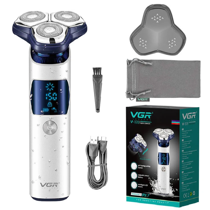 VGR 3D Pro Electric Shaver For Men Washable Beard Rotary Electric Razor Rechargeable Facial Shaving Machine Wet Dry USB