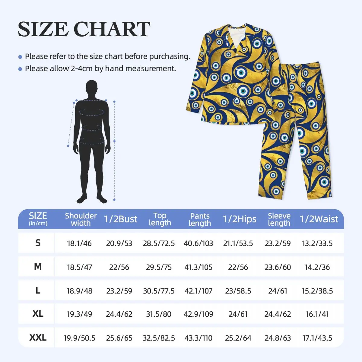 Mal olhado impressão pijamas homem nazar amuleto paisley romântico quarto pijamas outono 2 peças solto oversized conjuntos de pijama personalizado