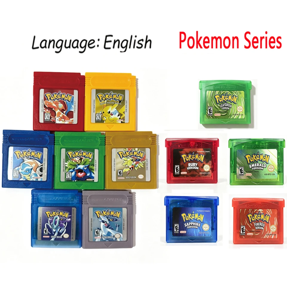 2 Series USA Pokémon Game Cartridge GBC 16-Bit&GBA 32-Bit Video Game Emerald FireRed Ruby LeafGreen Sapphire GameCard Collection