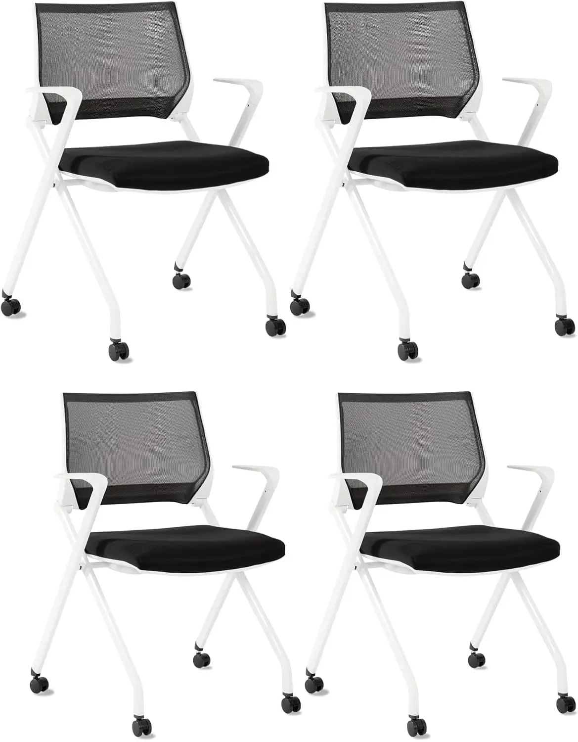 Clatina Foldable Reception Guest Chair With Wheels, Ergonomic Mesh Lumbar Support Thickened Cushion,Stackable Conference Chair