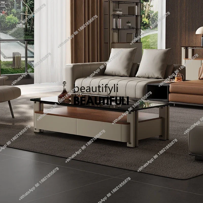 ss8350 Light luxury coffee table South American walnut solid wood countertops, leather veneer living room, furniture