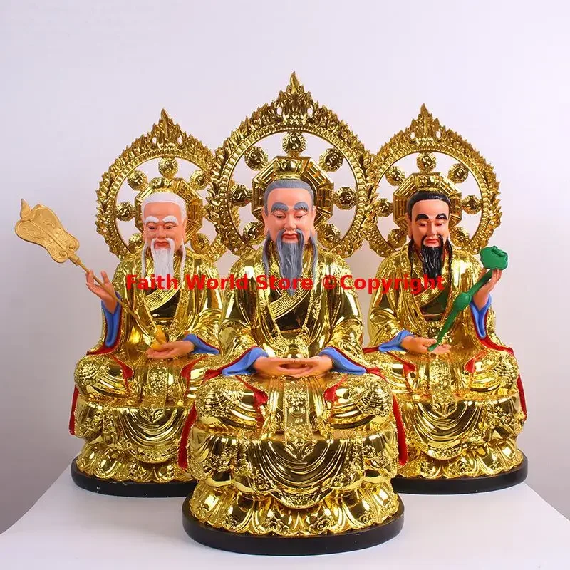 A SET Wholesale Taoism Buddhism gods statue Golden Sanqing Daozu  emple altar supplies Professional Buddha shrine Worship