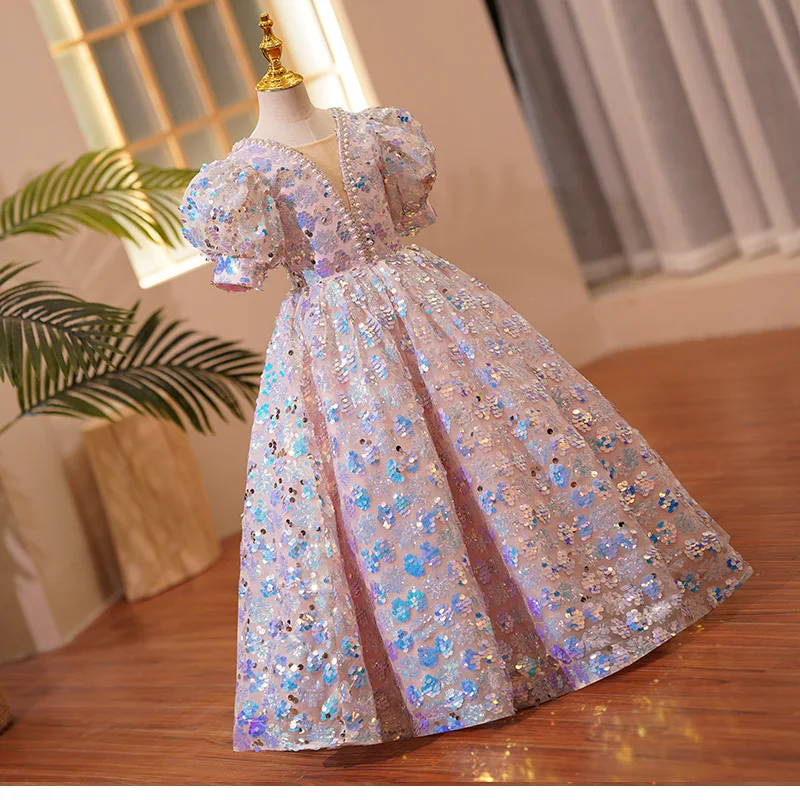 2024 Teenmiro Princess Dress for Teenage Girls Kids Sequined Long Ball Gowns Children Formal Dresses for Carnival Baptism Party