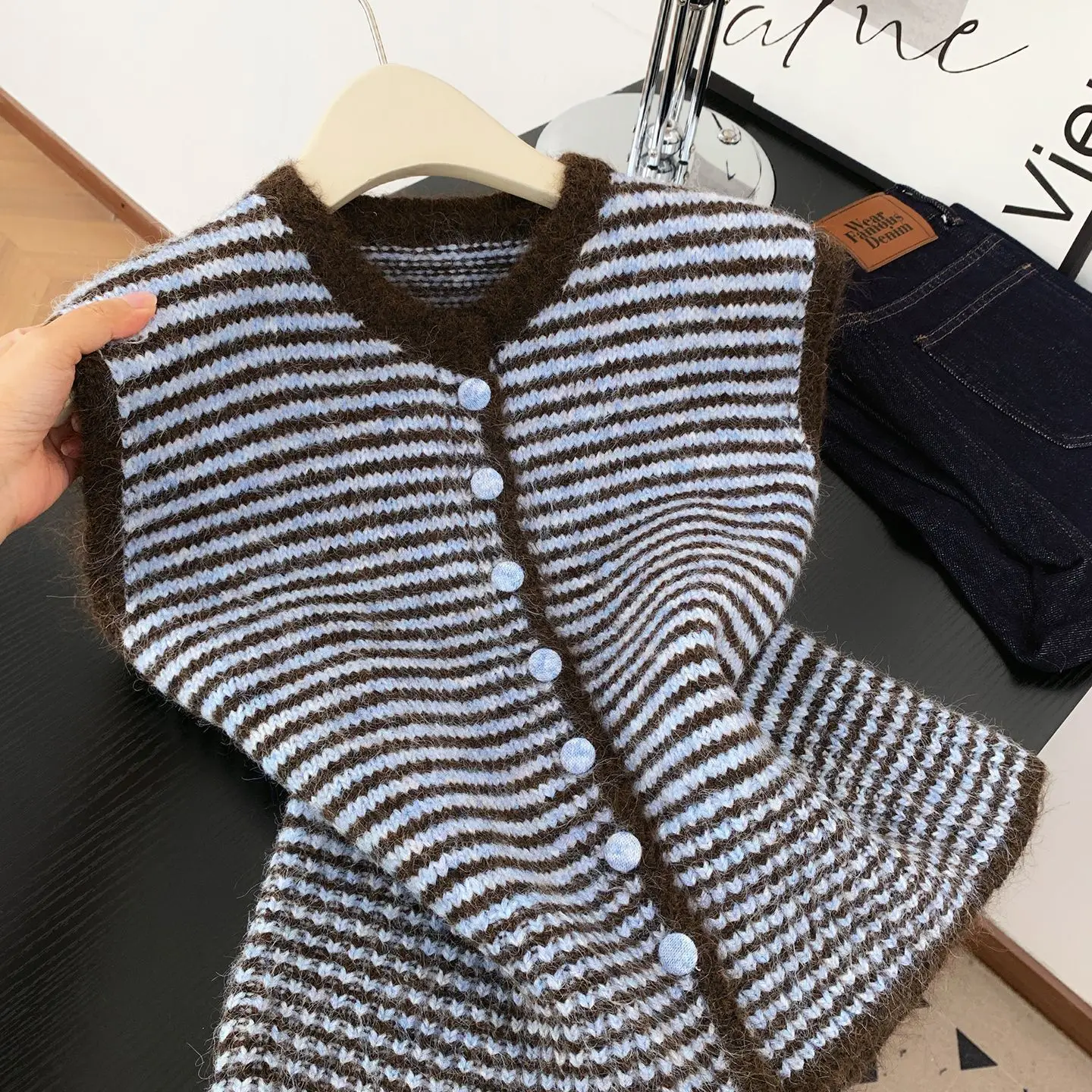 

Chalecos Para Mujer полосатый вязаный жилет с цветными блоками, женский осенний топ без рукавов, трикотаж, высокий жилет