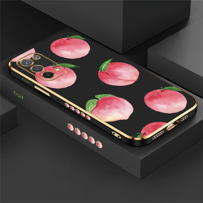 Funda de teléfono chapada a prueba de golpes de lujo para OPPO A60 A58 5G A57 4G A55 A59 funda protectora de silicona suave con estampado de fruta y melocotón