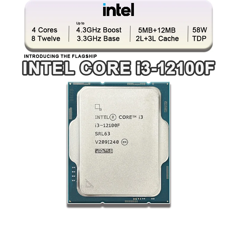 Intel Core i3-12100F New i3 12100F 3.3 GHz 4-Core 8-Thread  L3=12M 60W Support DDR4 DDR5 Desktop CPU Socket LGA 1700