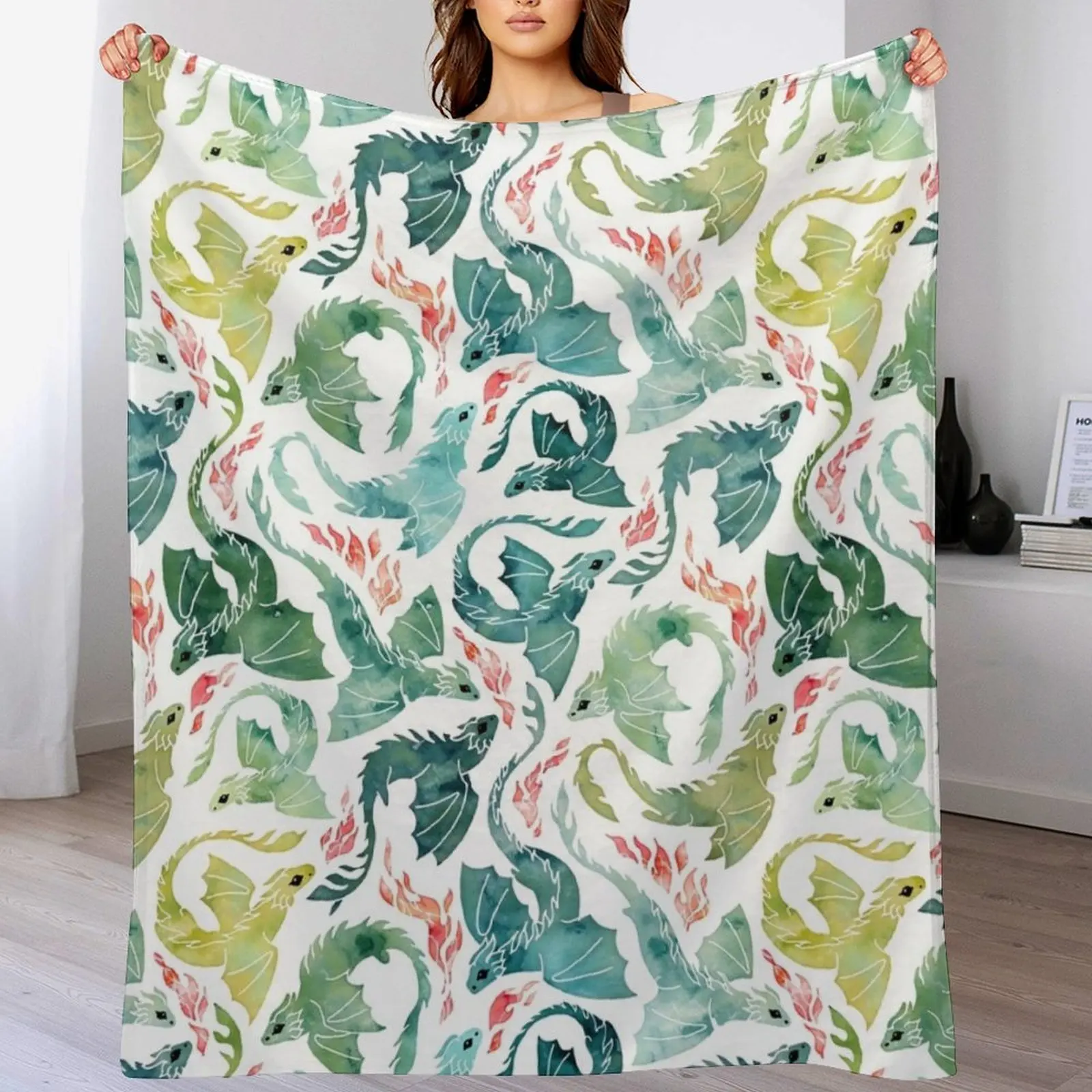 

Dragon fire turquoise & green Throw Blanket Decoratives blankets ands Shaggy for babies Blankets