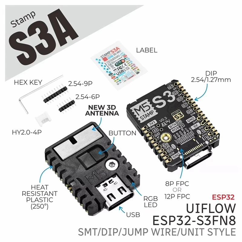 M5stamp ESP32S3A Module StampS3A ESP32-S3 Embedded Module IOT Core Board 8MB Flash 23xGPIO Antenna Enhancement-A69M