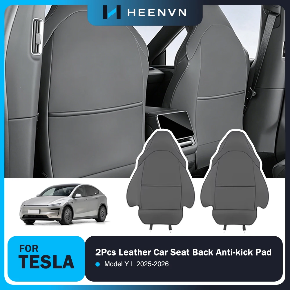 Heenvn 2 pièces de protections anti-coups de pied en cuir pour dossier de siège de voiture Tesla Nouveau Modèle Y L 2025-2026, tapis de protection entièrement enveloppants.
