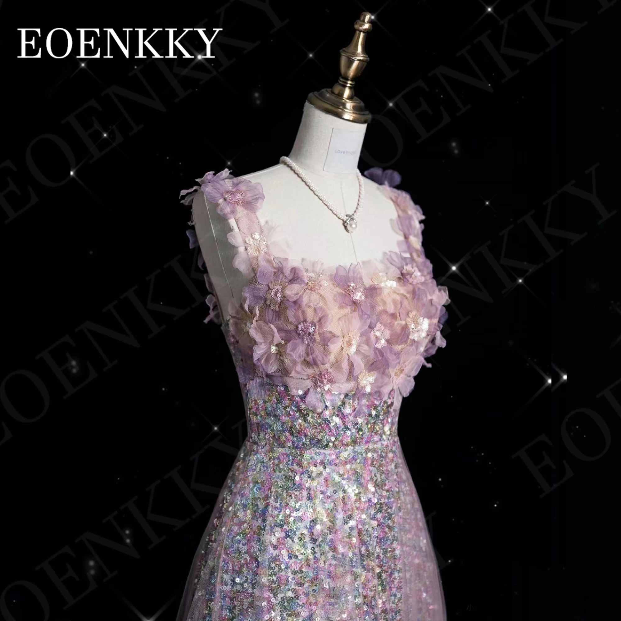 Sequin Sparkly Prom Dress Princess Dubai Luxury Glitter 3D Floral A Line Graduation Dress Square Neck vestidos de graduación