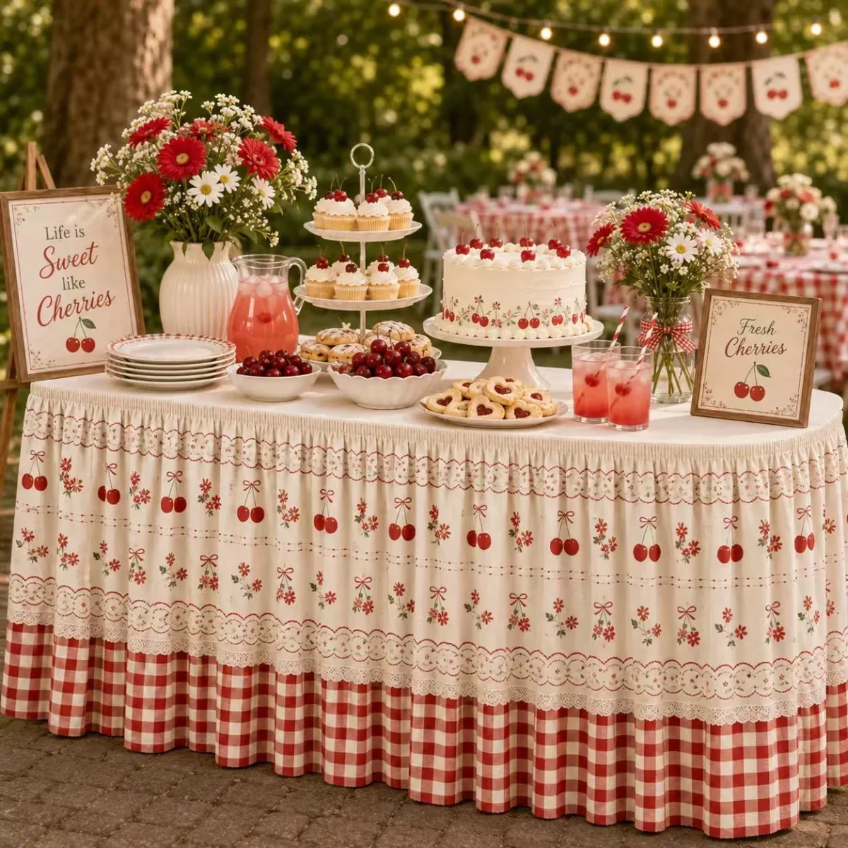 Table skirt: 1 piece. 2D flat printing. American rustic country style.