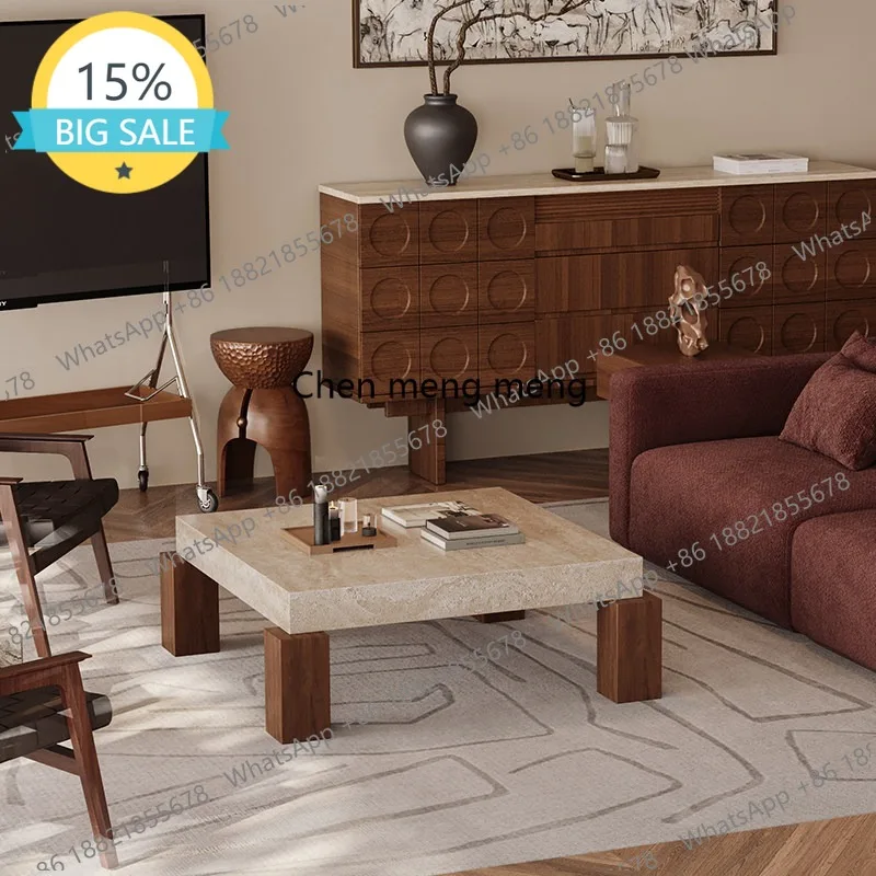 

A51 Wabi Sansan natural travertine coffee table rectangular dining table marble Italian light luxury living room simple home