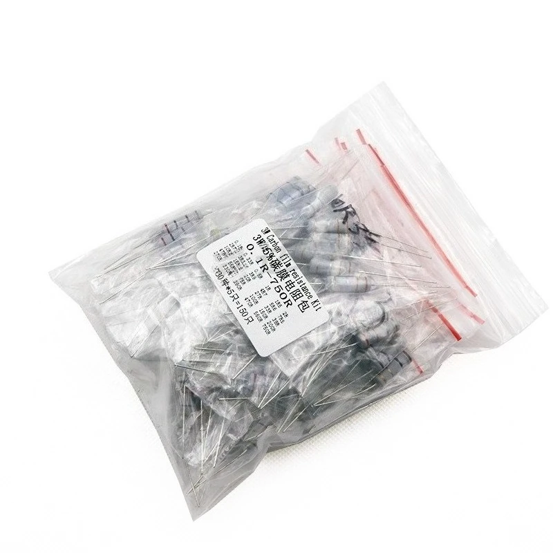 3W Carbon Film Resistor 0.1-750 Ohm 30 Values 150PCS Assortment Set For Electronic DIY Welding Circuit Repair