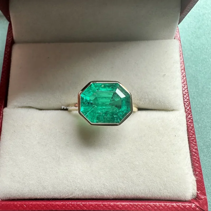 Pirmiana Custom Design 14K Soild Gold 4.06ct Lab Grown Emerald Ring Women Weddingring