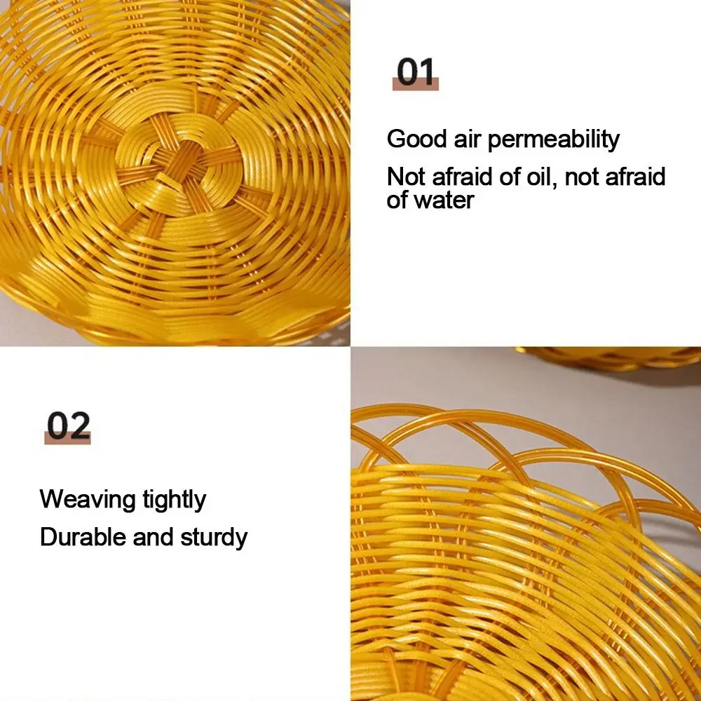 New Plastic Imitation Rattan Basket Round Woven Fruit Basket Food Storage Breakfast Cake Snack