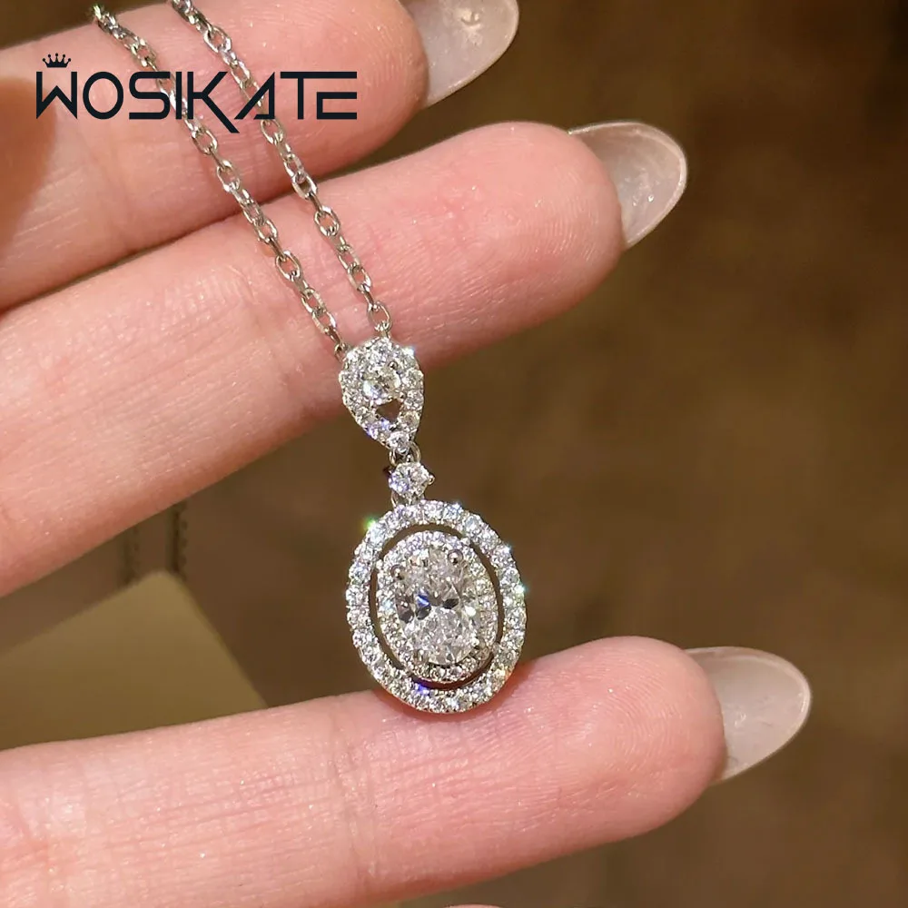 WOSIKATE Sparkling Micro-set Egg Shaped Pendant Necklace For Women 925 Sterling Silver Fashion Jewellery Clavicle Chain Necklace