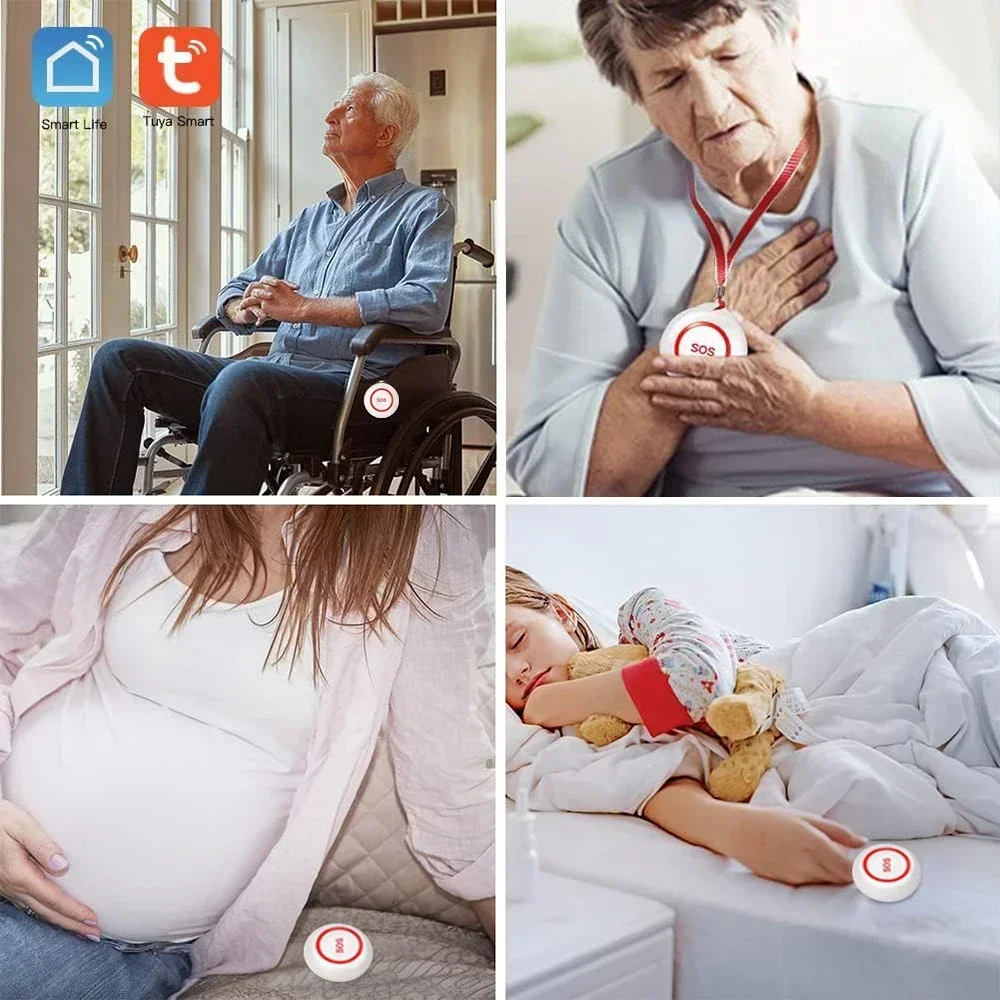 Emergency Button Alarm 433MHZ Tuya WiFi SOSRechargeable Wireless Smart Alert System Button for Elderly Handicapped Caregiver