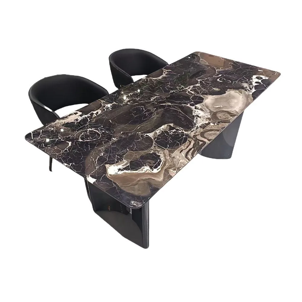 

Black Titanium Stainless Steel Oreo Gray Natural Marble Dining Table Light Luxury Black Rose Natural Luxury S