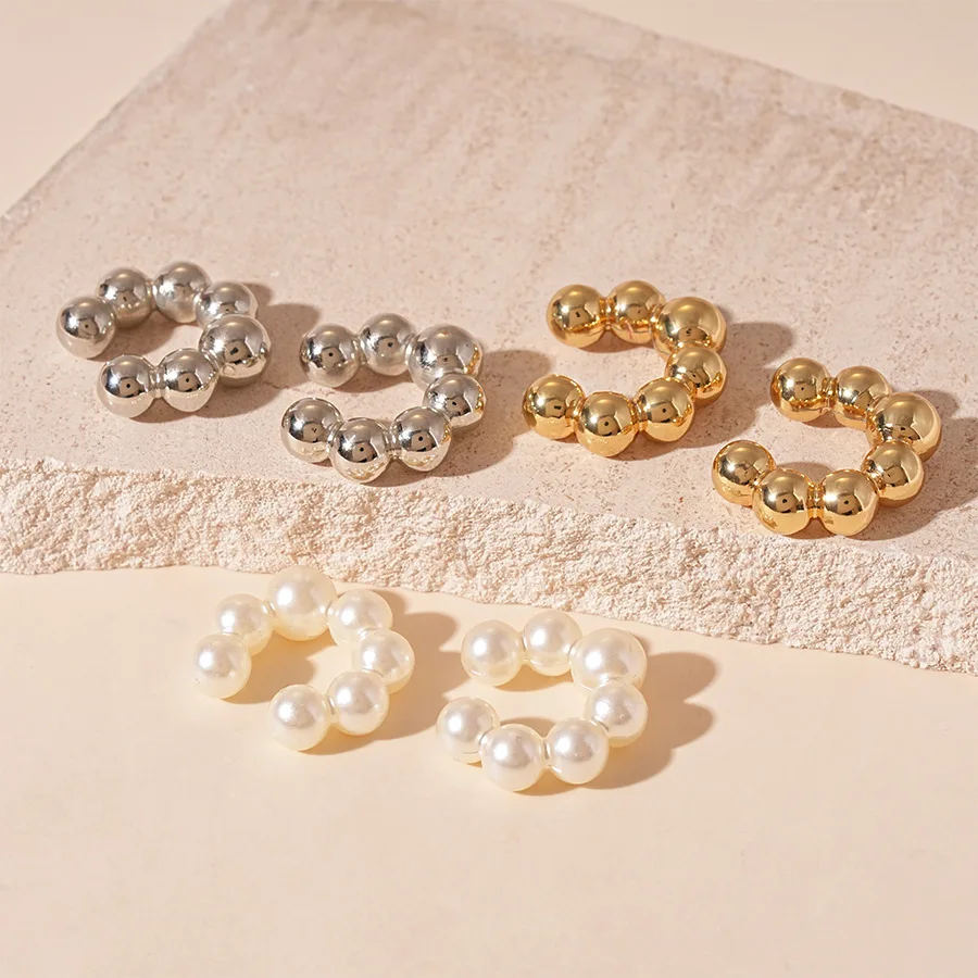 Imitation pearl, geometric C-shaped earless ear bone clip, simple niche temperament, high-end earrings, women
