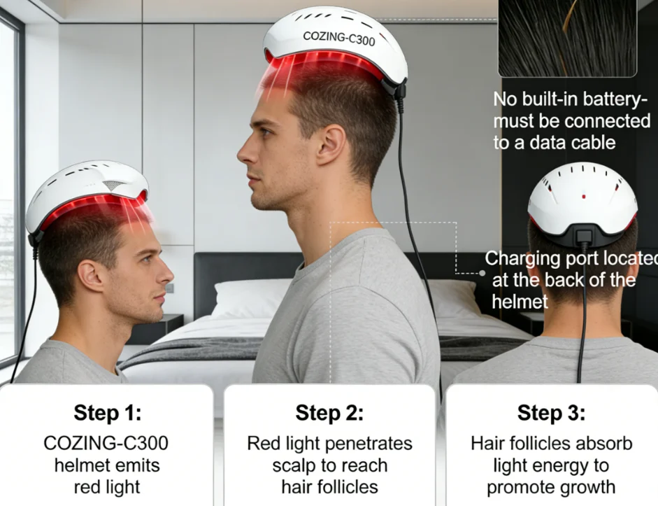 

Лазерная шапка для роста волос COZING C300 - 6750 мВт, устройство для лечения выпадения волос красным светом для домашнего использования