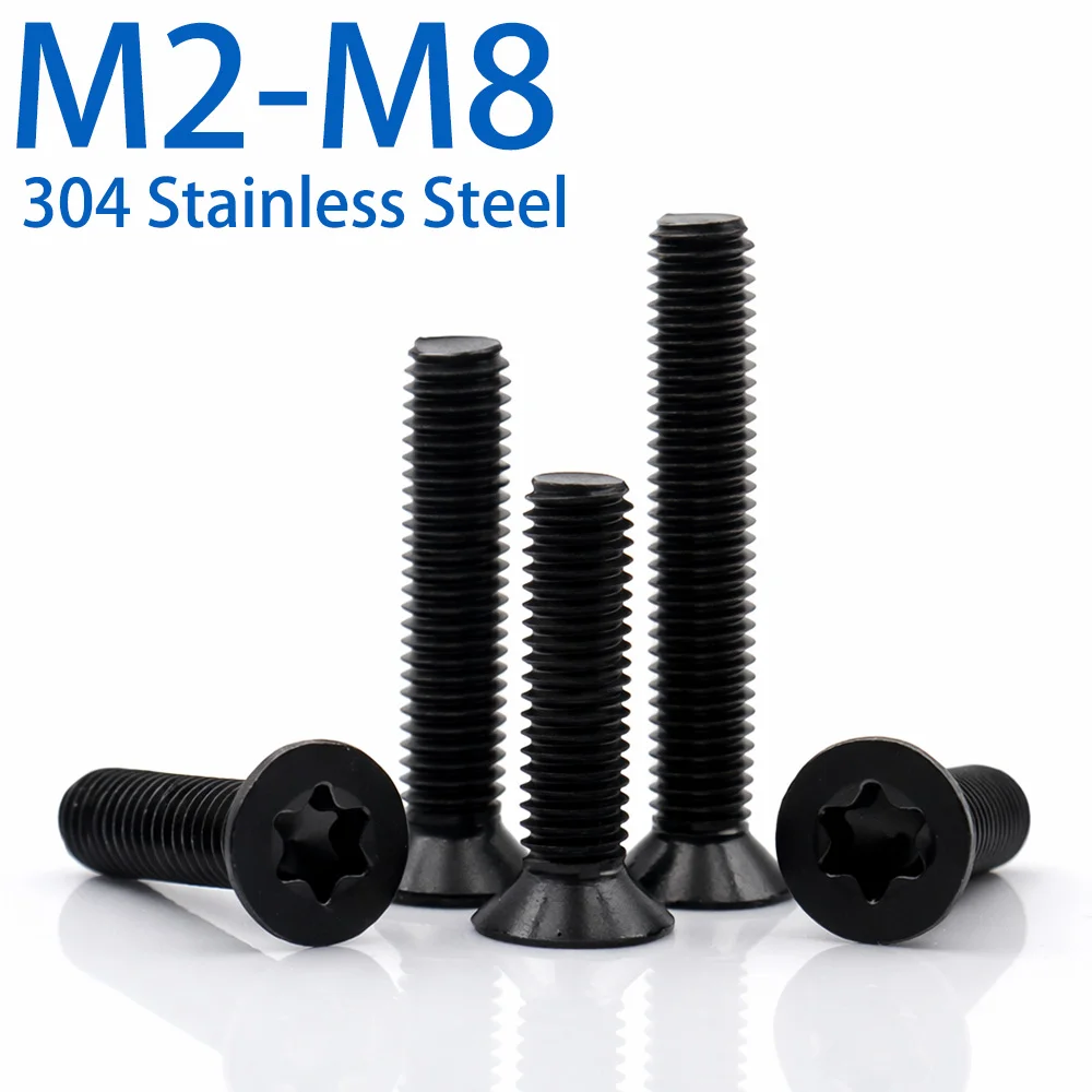 5-40pcs Black 304 Stainless Steel Six-Lobe Torx Flat Countersunk Head Machine Screws Bolts M2 M2.5 M3 M4 M5 M6 M8