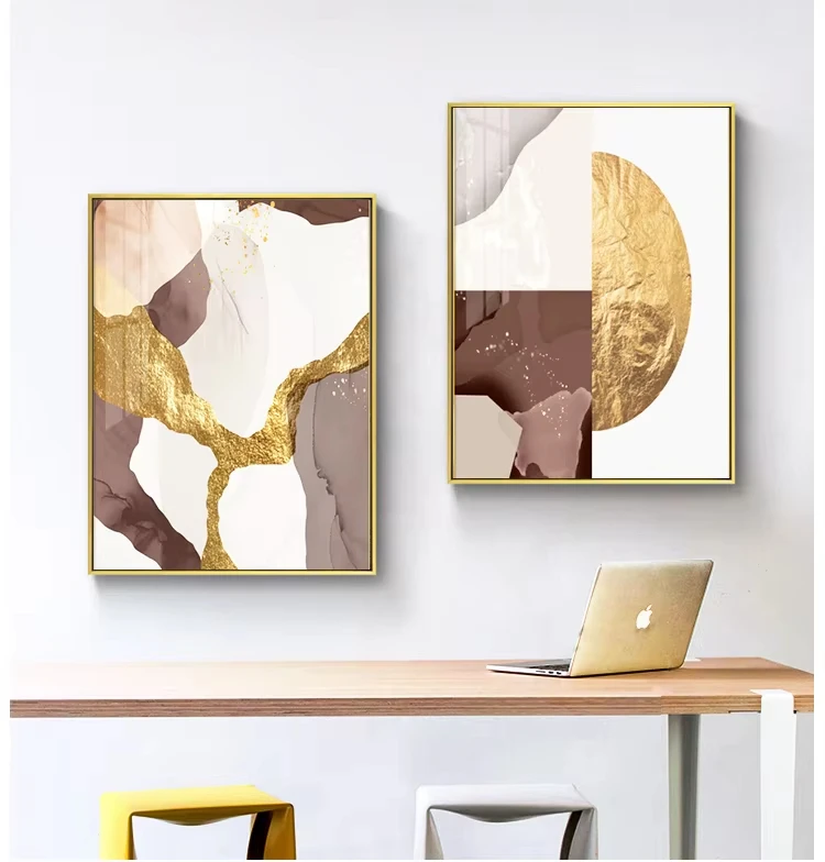 Abstract Marble Brown Gold Foil Canvas Print Paintings Poster Morden Wall Art Pictures on Canvas Living Room Office Home Decor