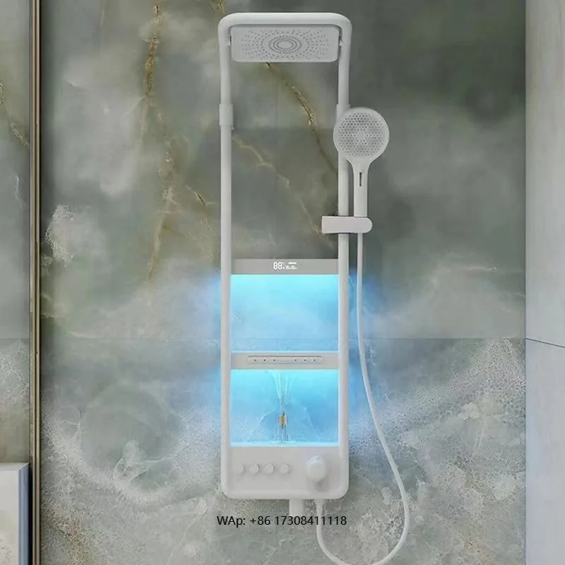 

Digital Display Cream White Brass Shower Set Thermostatic Bathroom Functional Storage Supercharged