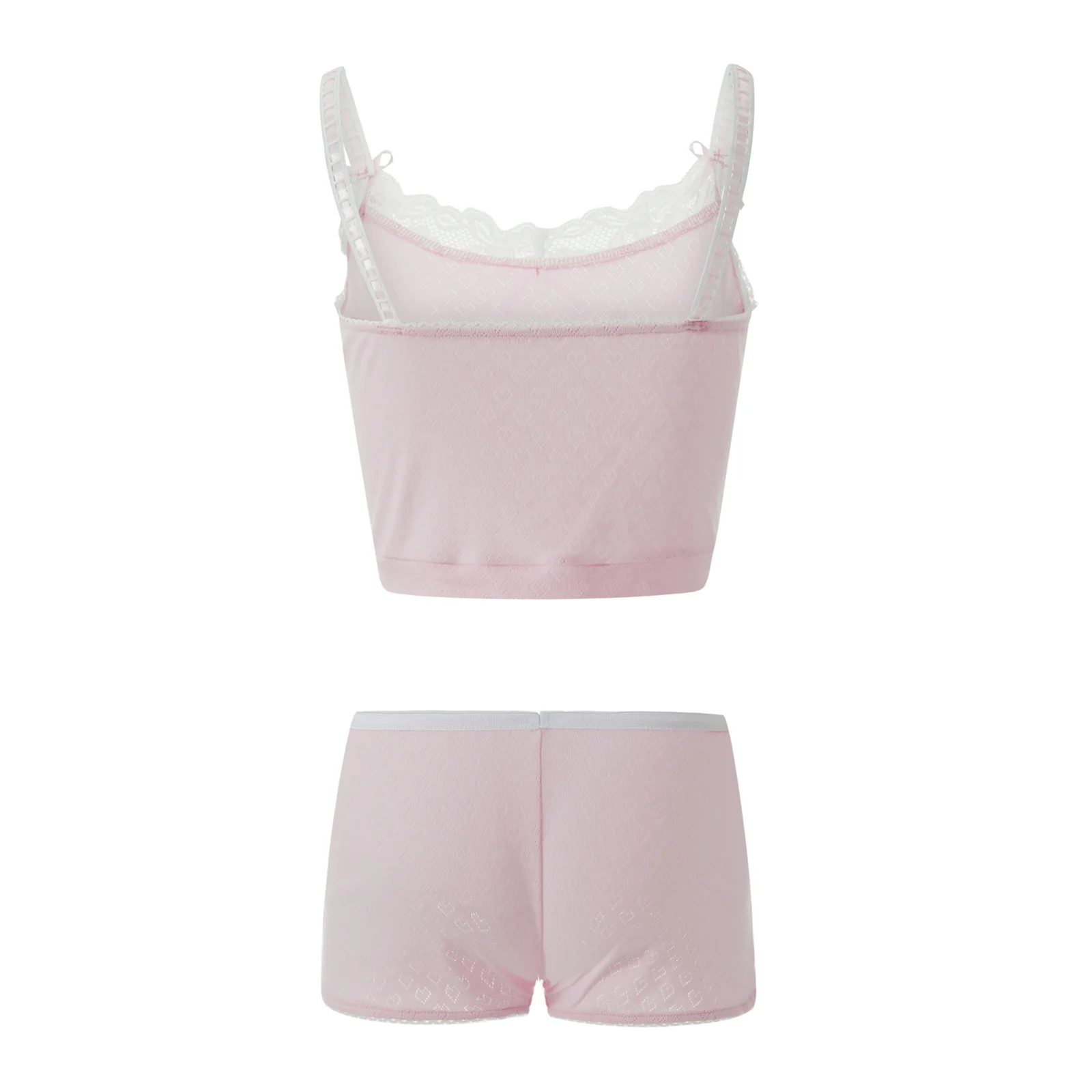 Gaono Cute Pink 2 Piece Outfits Y2K Fairycore Vintage V Neck Lace Trim Cami Milkmaid Crop Tops + Shorts Chic Women Pajama Set