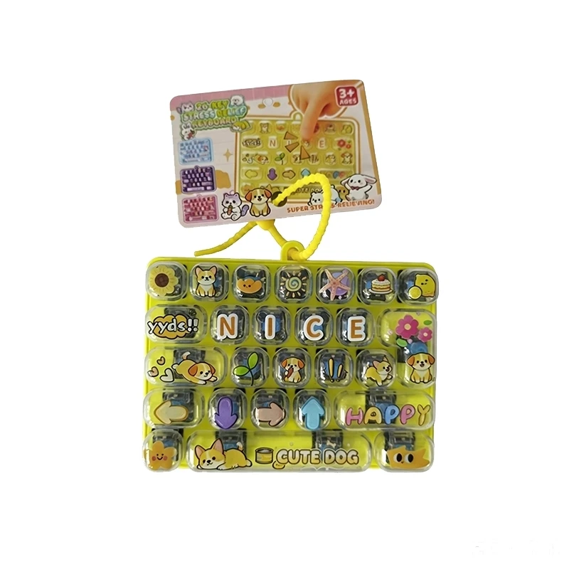 Candy Color Fidget Keycap Clicker Keychain Cute 26 Keys Stress Relief Keyboard Toy Bag Pendant Cartoon Fidget Key Ring view 5