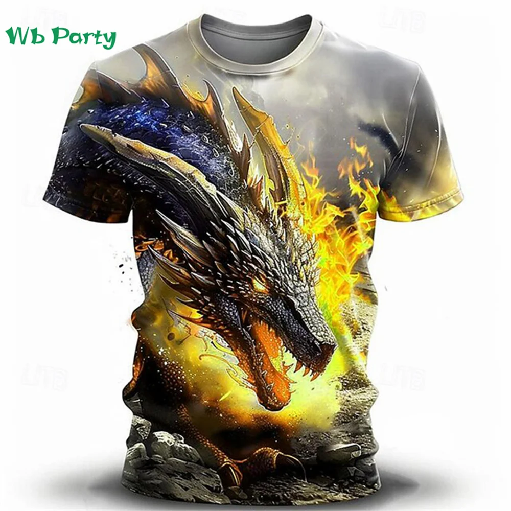 Oversized T shirt Men Dragon Print T-shirt Man Dragon Graphic Tee Men's Summer Clothes Oversized T shirt Men Short Sleeve Tee