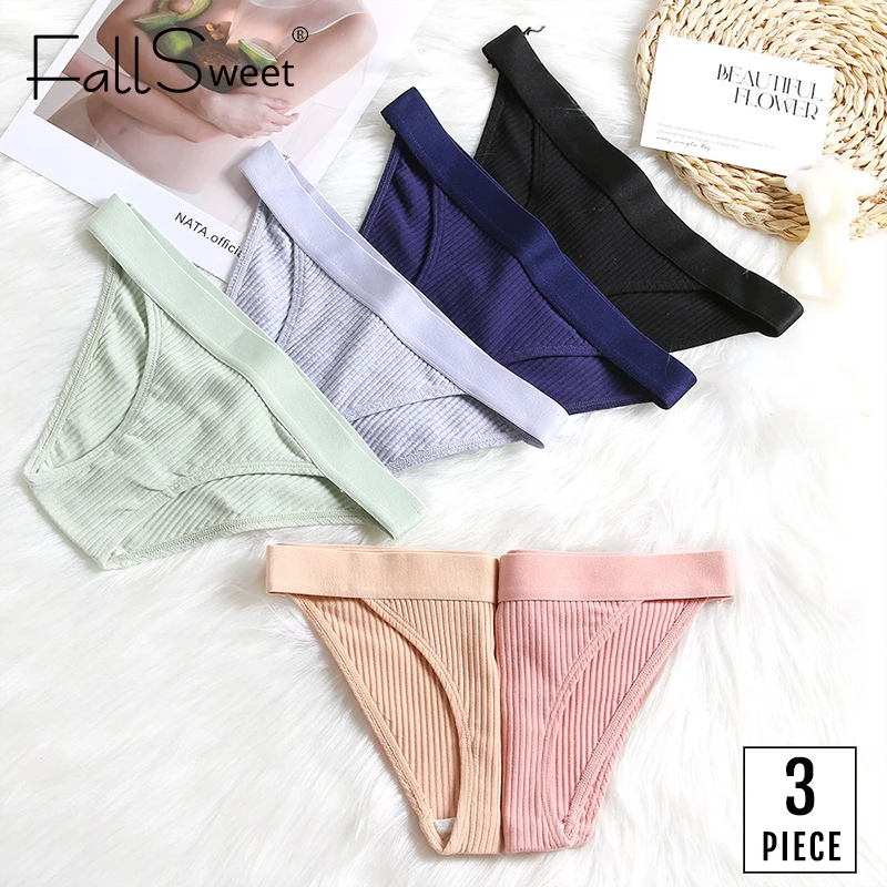 FallSweet 3PCS Cotton Ribbed Briefs for Women Low-Rise Panties Soft Stretch Seamless Underpants Comfortable Underwear Set M–XL