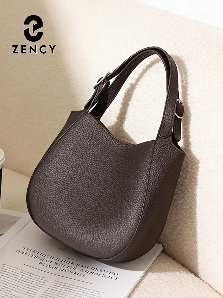 

Zency Women's Genuine Leather Simple Shoulder Bag Cowhide Hobo Handbag Crossbody Purse with Top Handle Summer Multi-pockets Bags