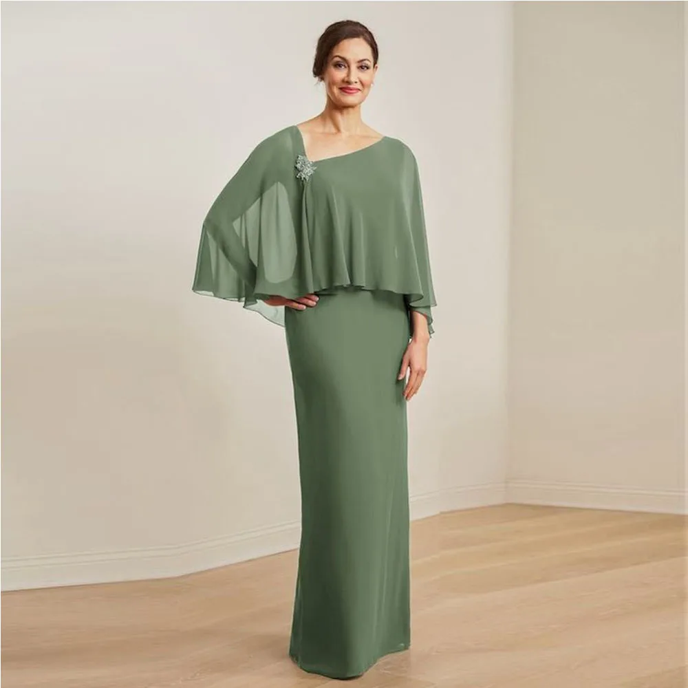 Elegant Light Green Chiffon Mother Of The Bride Dresses For Weddings  Floor Length Formal Party Evening Dress With Coat