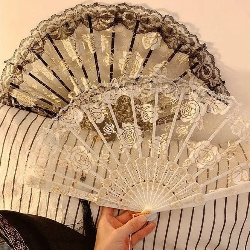 Vintage Lace Hand Fan elegant Folding Fan for Wedding Party  Dance Fan Photo Props Korean Fashion Trend Gift 도매 - Image 4