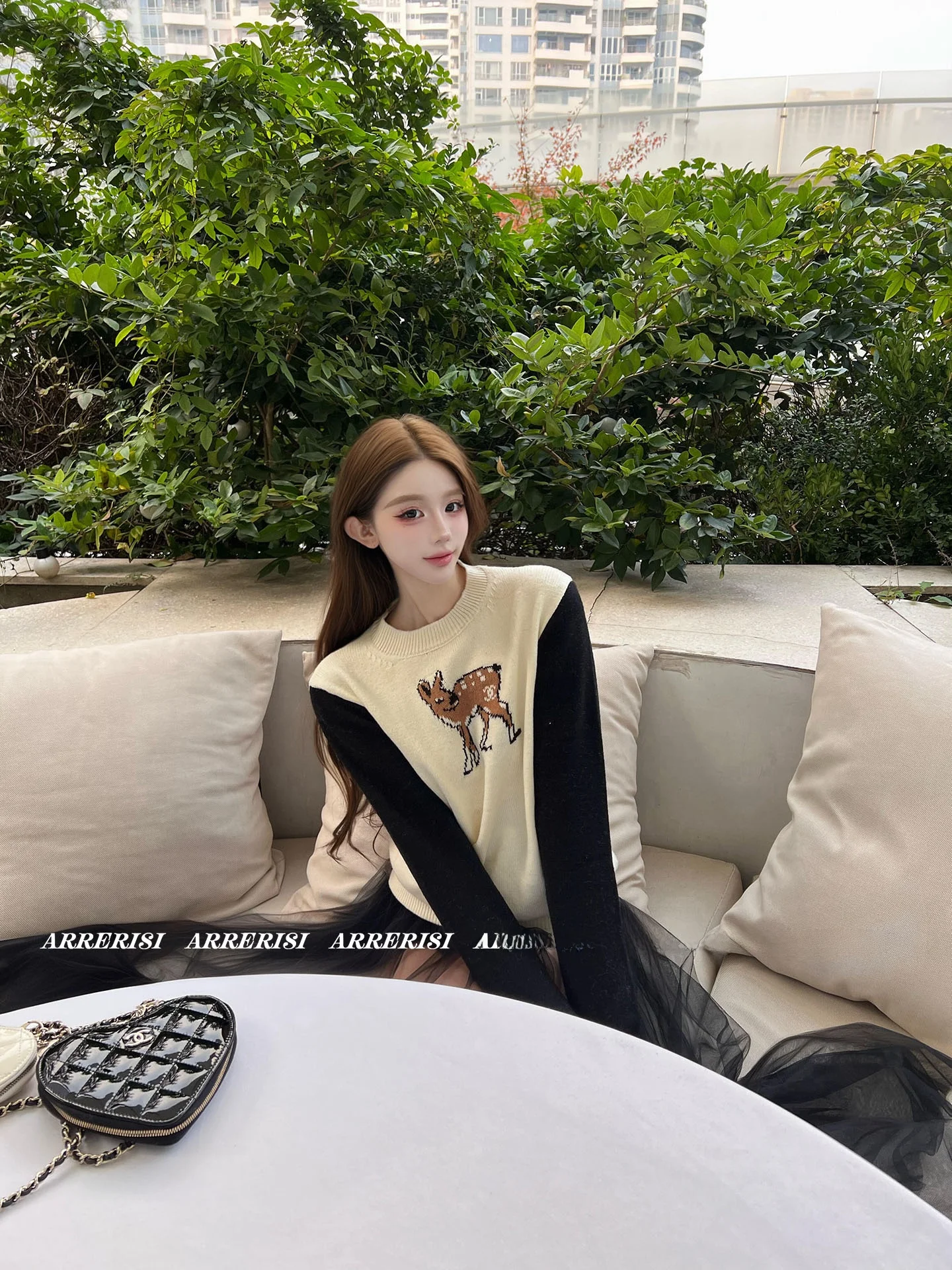  Knitted Sweater Deer Embroidery Color Blo Design Winter Faion Women's Loose Fit Long Sve Crew Ne Pullover