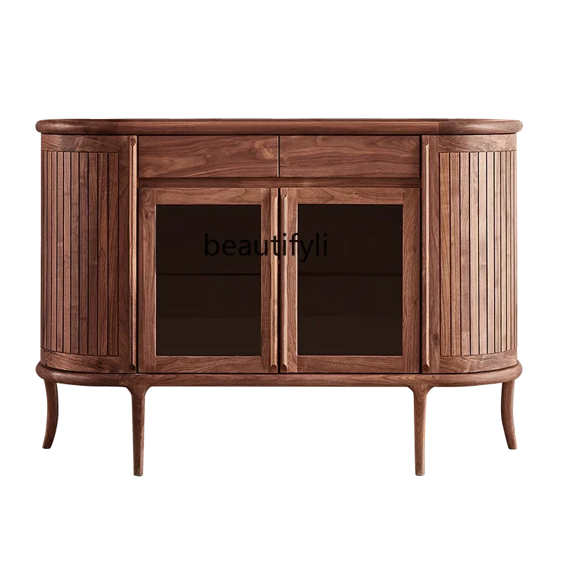 

S Italian light luxury solid wood dining side cabinet medium antique walnut storage tea cabinet multi-functional cupboard