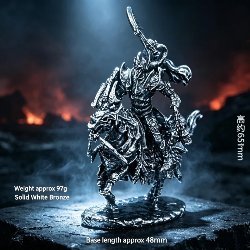 Solid White Copper Armored Cavalry Figurine Antique Metal Statue High Detail Desktop Decor Gift For Hobby Private Collectors