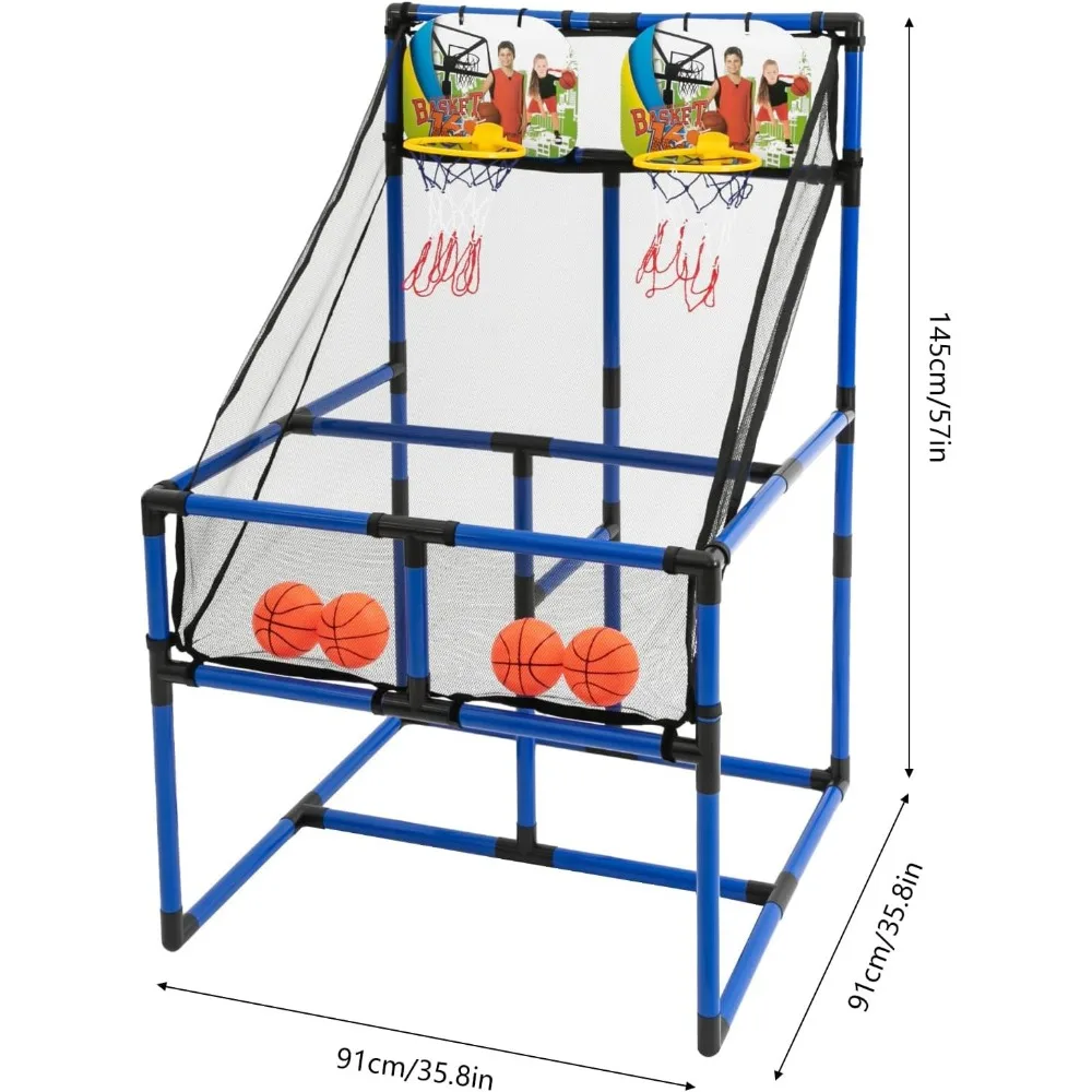 Mini cesta de baloncesto para niños de doble tiro con 4 pelotas y aire para niños mayores de 6 años