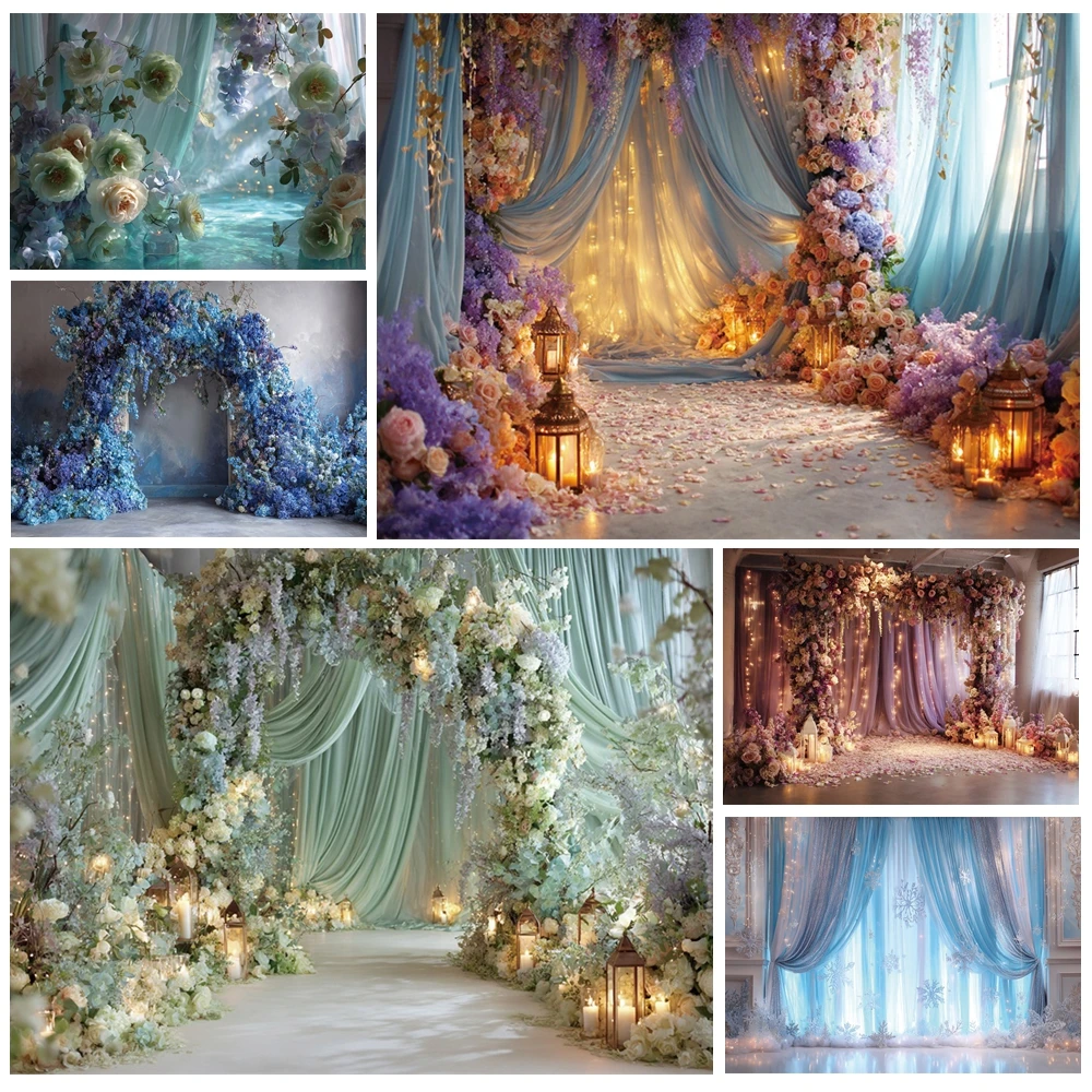 

MOON.QG Purple Curtain Drape Photo Background Flower Light Backdrop Kids Birthday Portrait Photozone Wedding Photography Props